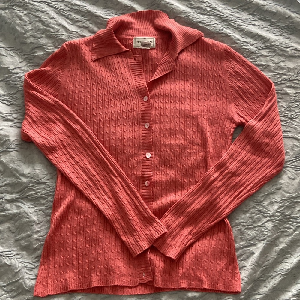 Henri Bendel Collectable Silk Knit Cardigan. Rare! Color Coral.